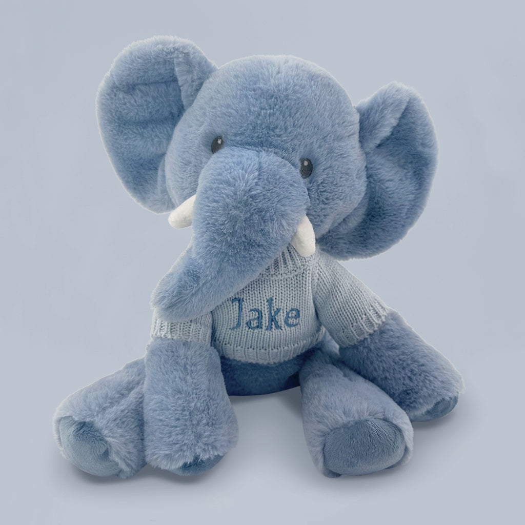 Personalised Esme Elephant Soft Toy With Baby Pyjamas, Blue