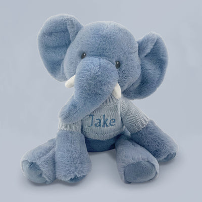 Personalised Esme Elephant Soft Toy With Baby Pyjamas, Blue