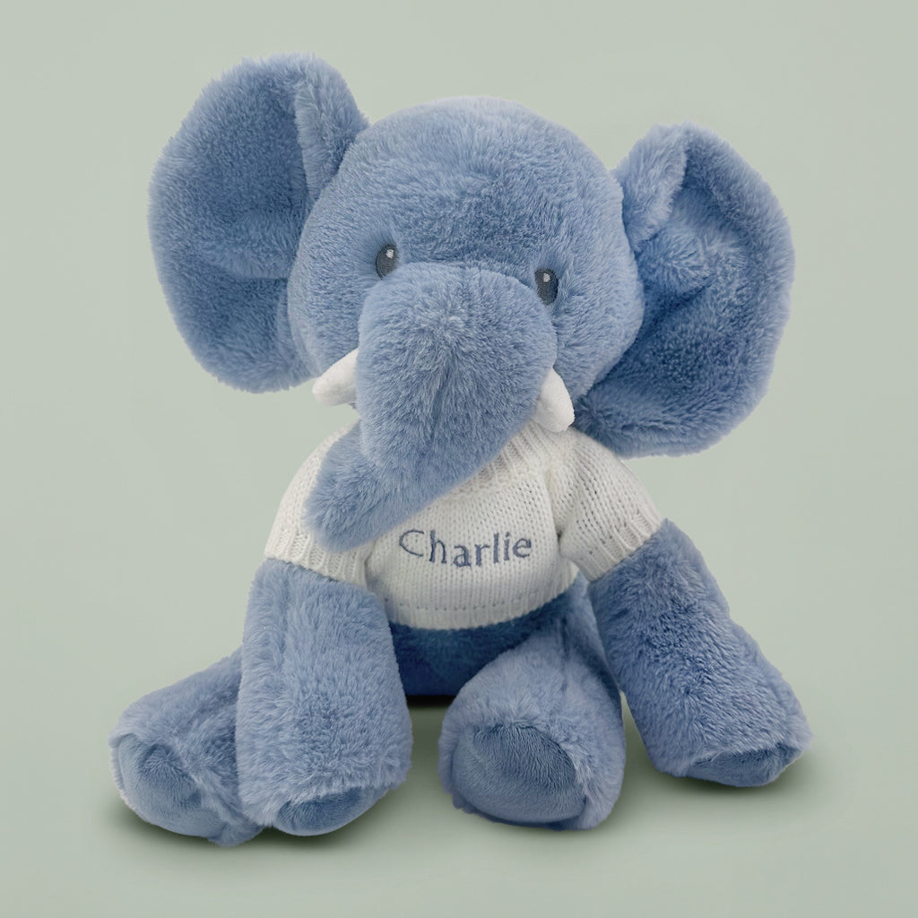 Personalised Esme Elephant Soft Toy With Snuggle Wrap, White