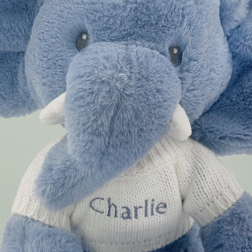 Personalised Esme Elephant Soft Toy With Snuggle Wrap and Book, White