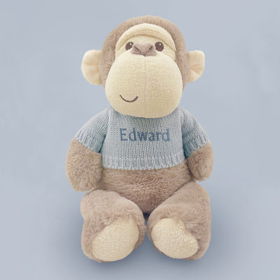 Personalised Morris Monkey Soft Toy With Baby Pyjamas, Blue