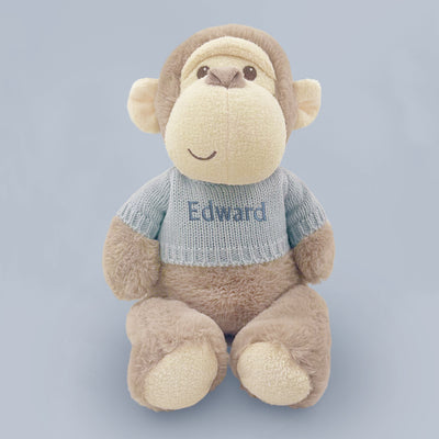 Personalised Morris Monkey Soft Toy With Snuggle Wrap and Book, Blue