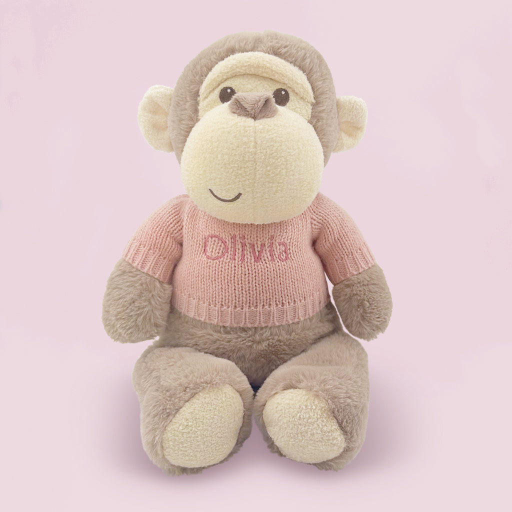 Personalised Morris Monkey Soft Toy With Baby Pyjamas, Pink