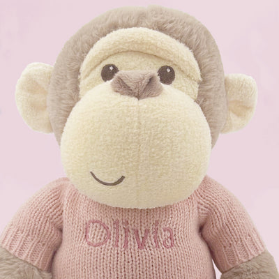Personalised Morris Monkey Soft Toy With Snuggle Wrap and Book, Pink