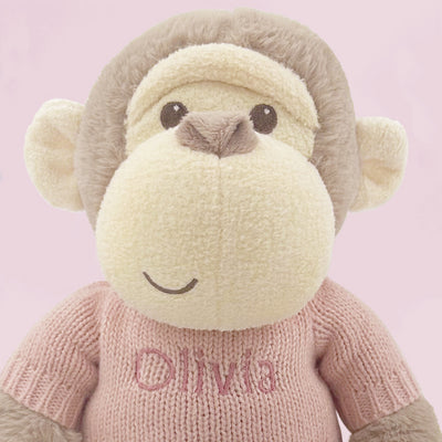 Personalised Morris Monkey Soft Toy With Baby Pyjamas, Pink