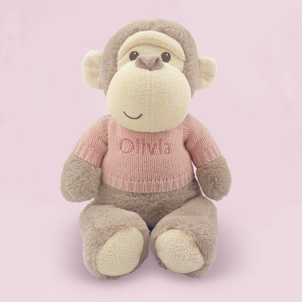 Personalised Morris Monkey Soft Toy With Snuggle Wrap, Pink