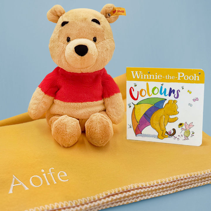 Steiff Winnie the Pooh with Personalised Fleece Blanket and Book Gift Set