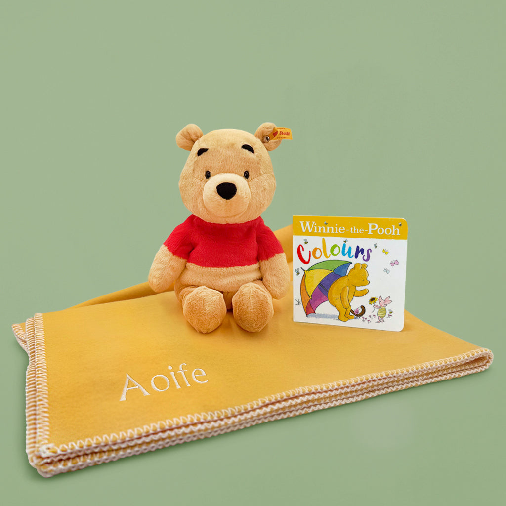 Steiff Winnie the Pooh with Personalised Fleece Blanket and Book Gift Set
