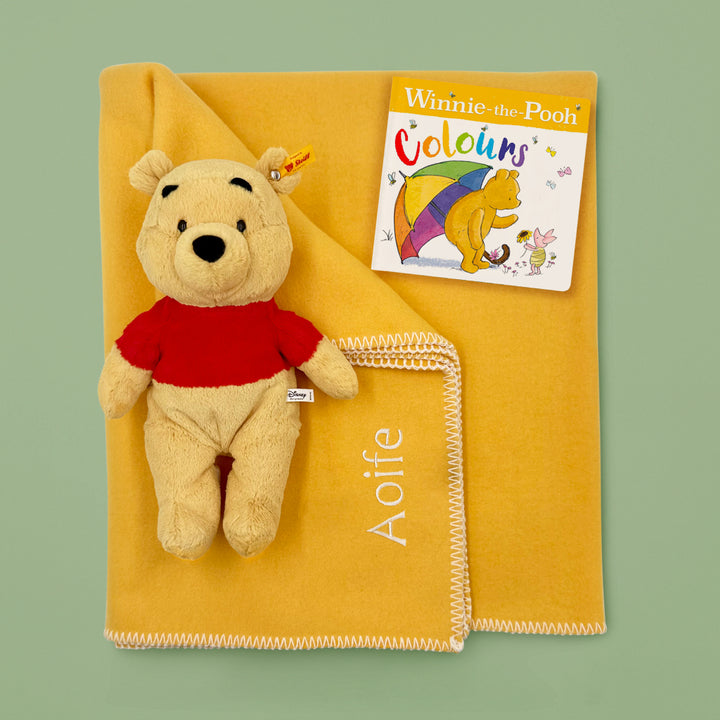 Steiff Winnie the Pooh with Personalised Fleece Blanket and Book Gift Set