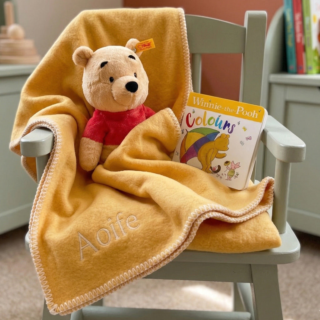 Steiff Winnie the Pooh with Personalised Fleece Blanket and Book Gift Set