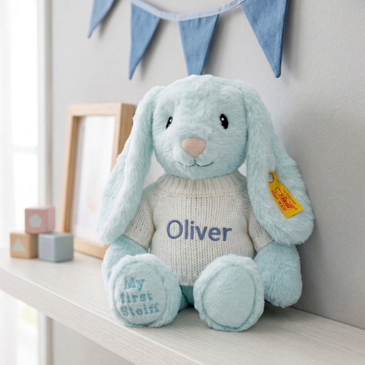 Personalised My First Steiff Hoppie Rabbit, Blue
