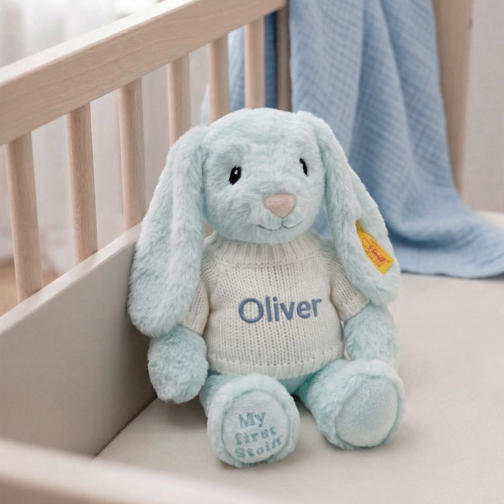 Personalised My First Steiff Hoppie Rabbit, Blue