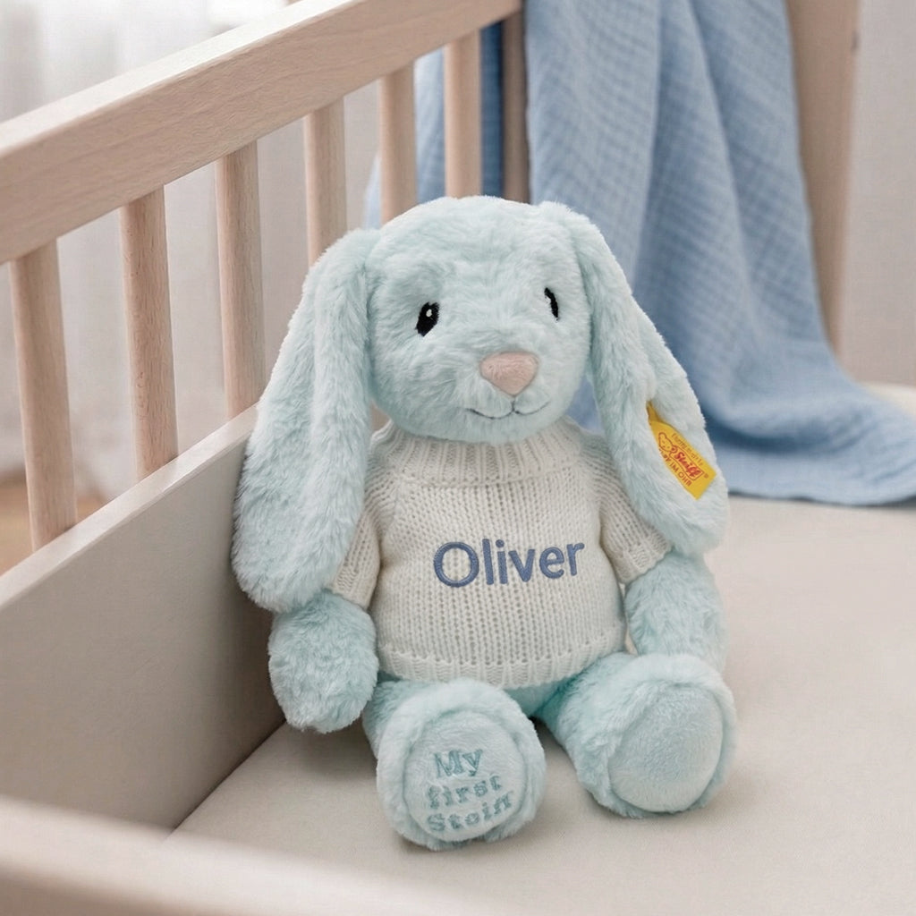 Personalised My First Steiff Hoppie Rabbit, Blue