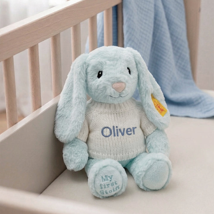 Personalised My First Steiff Hoppie Rabbit, Blue