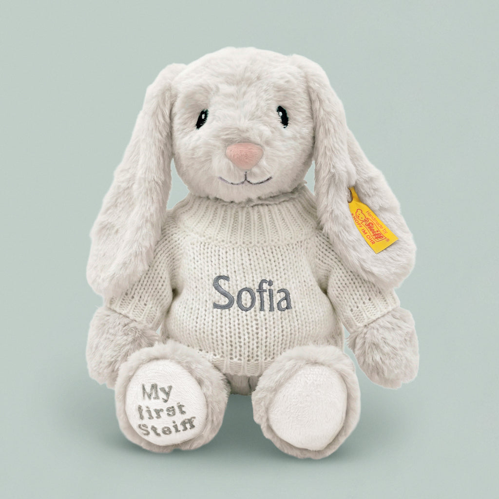 Personalised My First Steiff Hoppie Rabbit, Grey