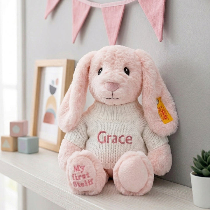 Personalised My First Steiff Hoppie Rabbit, Pink