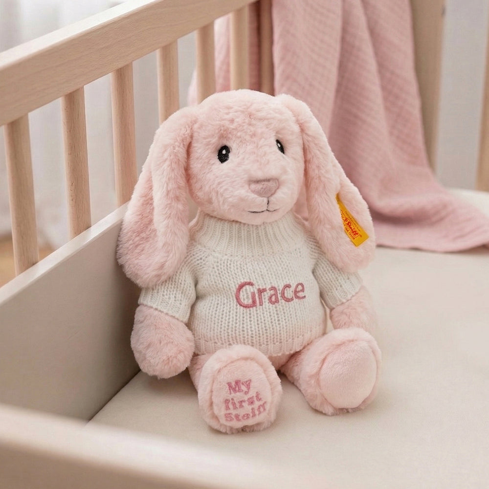 Personalised My First Steiff Hoppie Rabbit, Pink