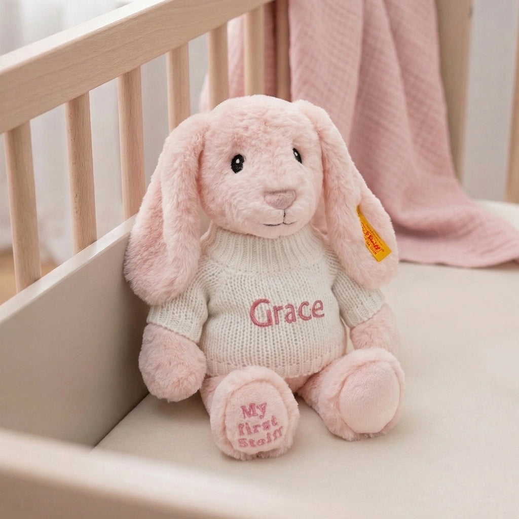 Personalised My First Steiff Hoppie Rabbit, Pink