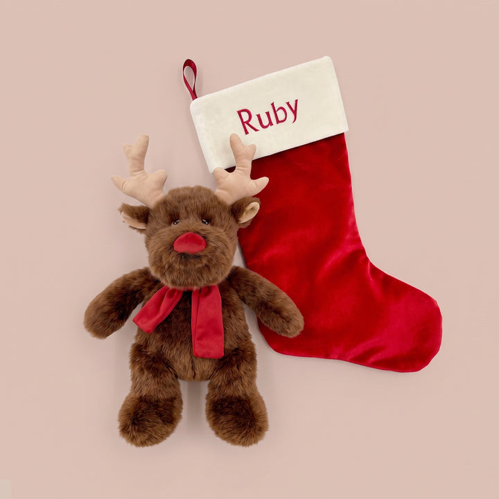 Personalised Christmas Stocking with Rudy Reindeer Soft Toy