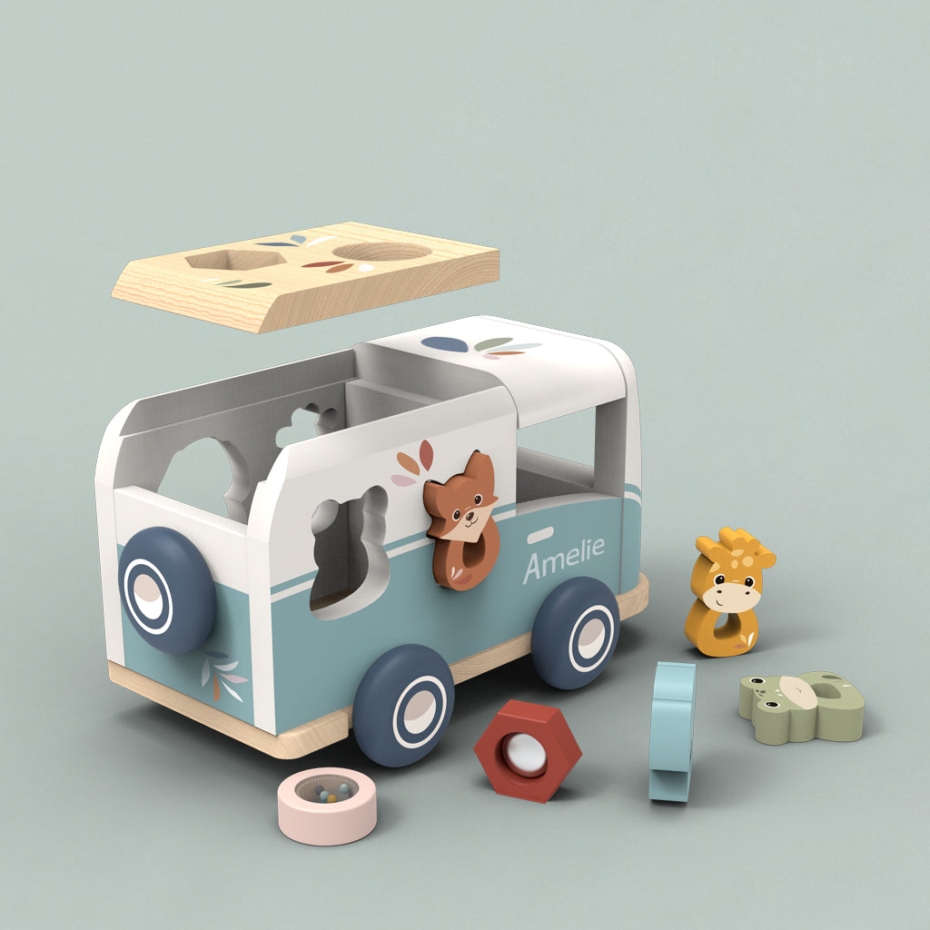 Personalised Speedy Monkey Wooden Van Shape Sorter