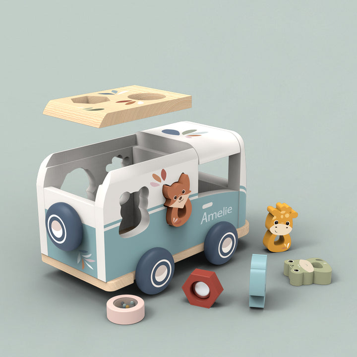 Personalised Speedy Monkey Wooden Van Shape Sorter