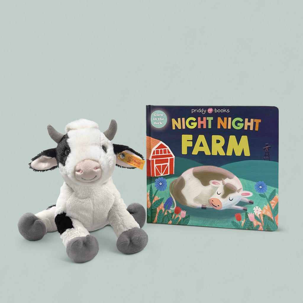 Steiff Cobb Cow Soft Toy with Night Night Farm Board Book