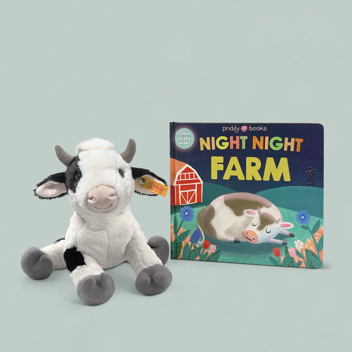 Steiff Cobb Cow Soft Toy with Night Night Farm Board Book