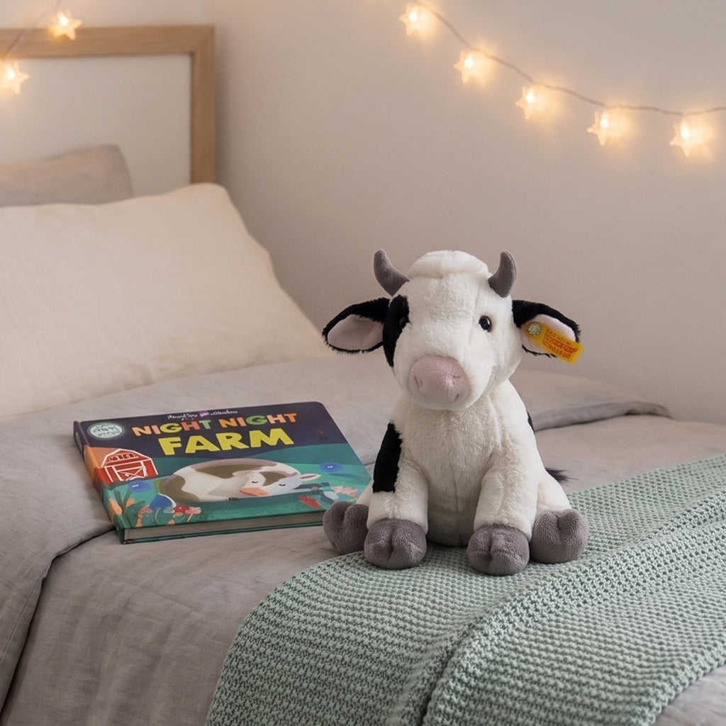 Steiff Cobb Cow Soft Toy with Night Night Farm Board Book