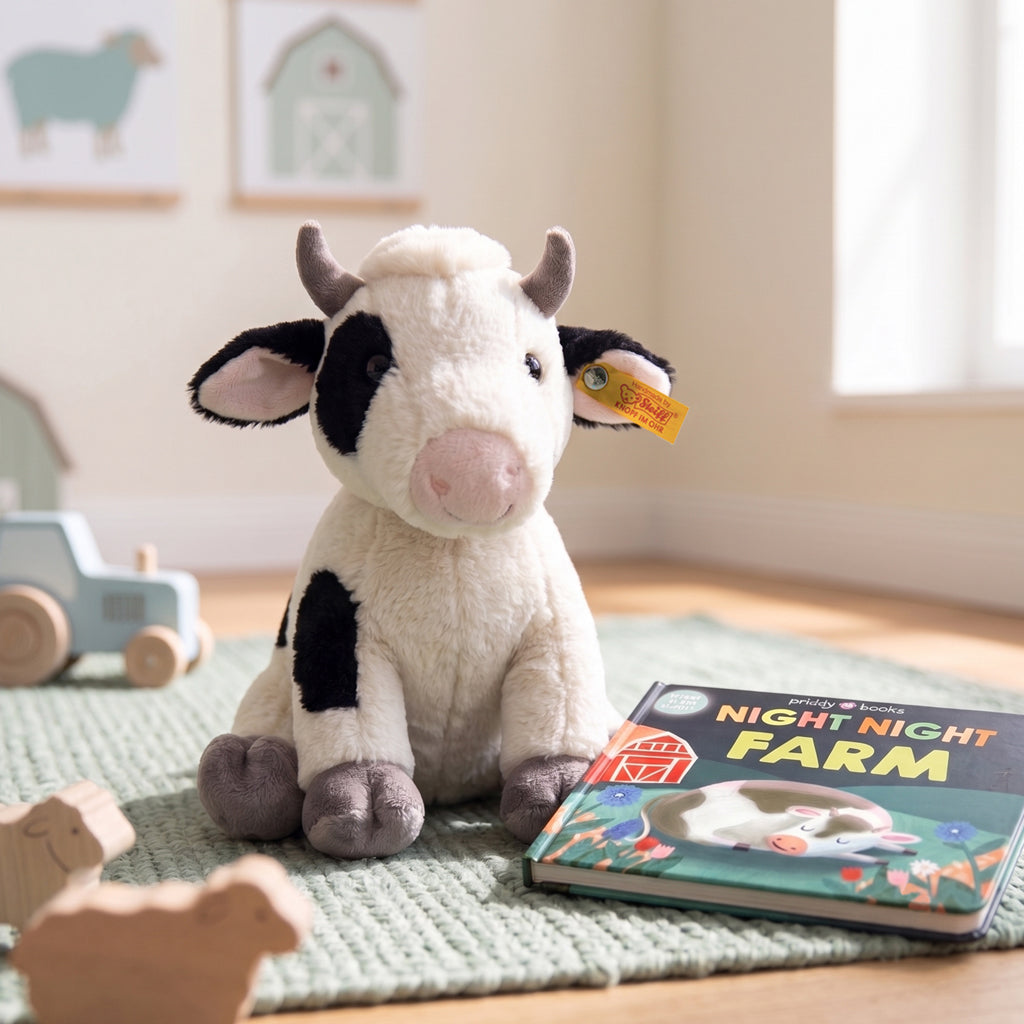 Steiff Cobb Cow Soft Toy with Night Night Farm Board Book