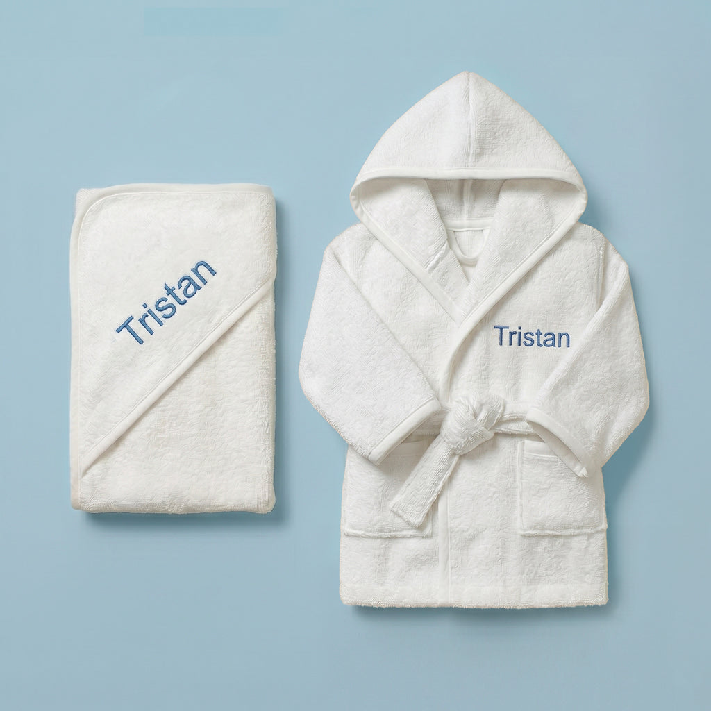 Personalised Bathrobe and Hooded Towel, Blue 1-2 Years