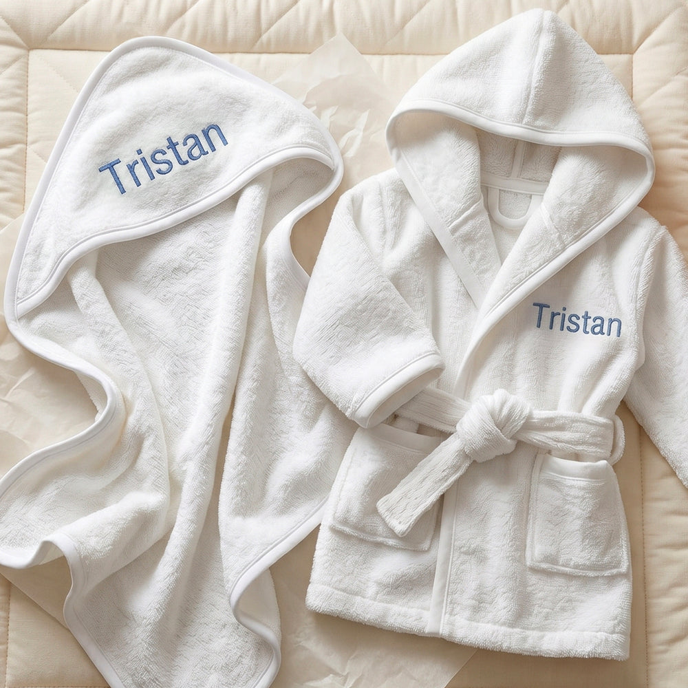 Personalised Bathrobe and Hooded Towel, Blue 1-2 Years