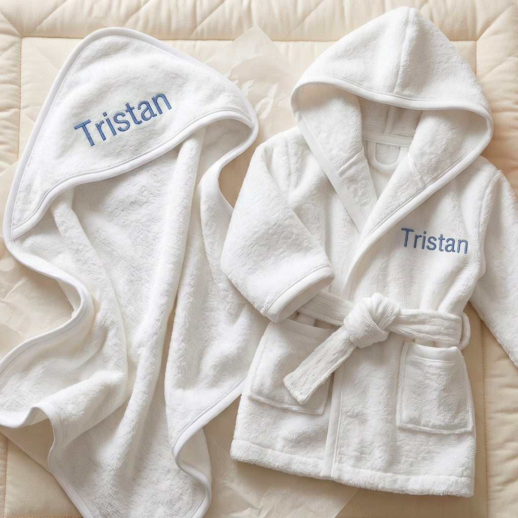 Personalised Bathrobe and Hooded Towel, Blue 1-2 Years