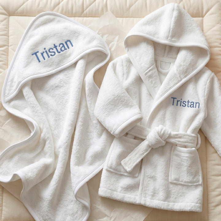 Personalised Bathrobe and Hooded Towel, Blue 1-2 Years