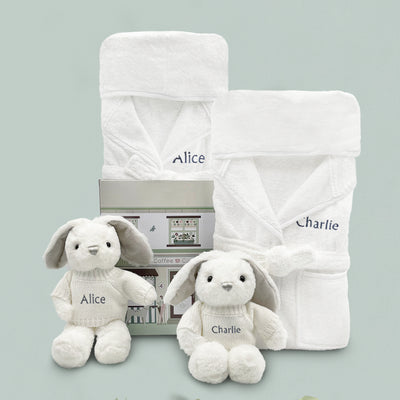 Personalised Twins Bunny & Bathrobe Hamper