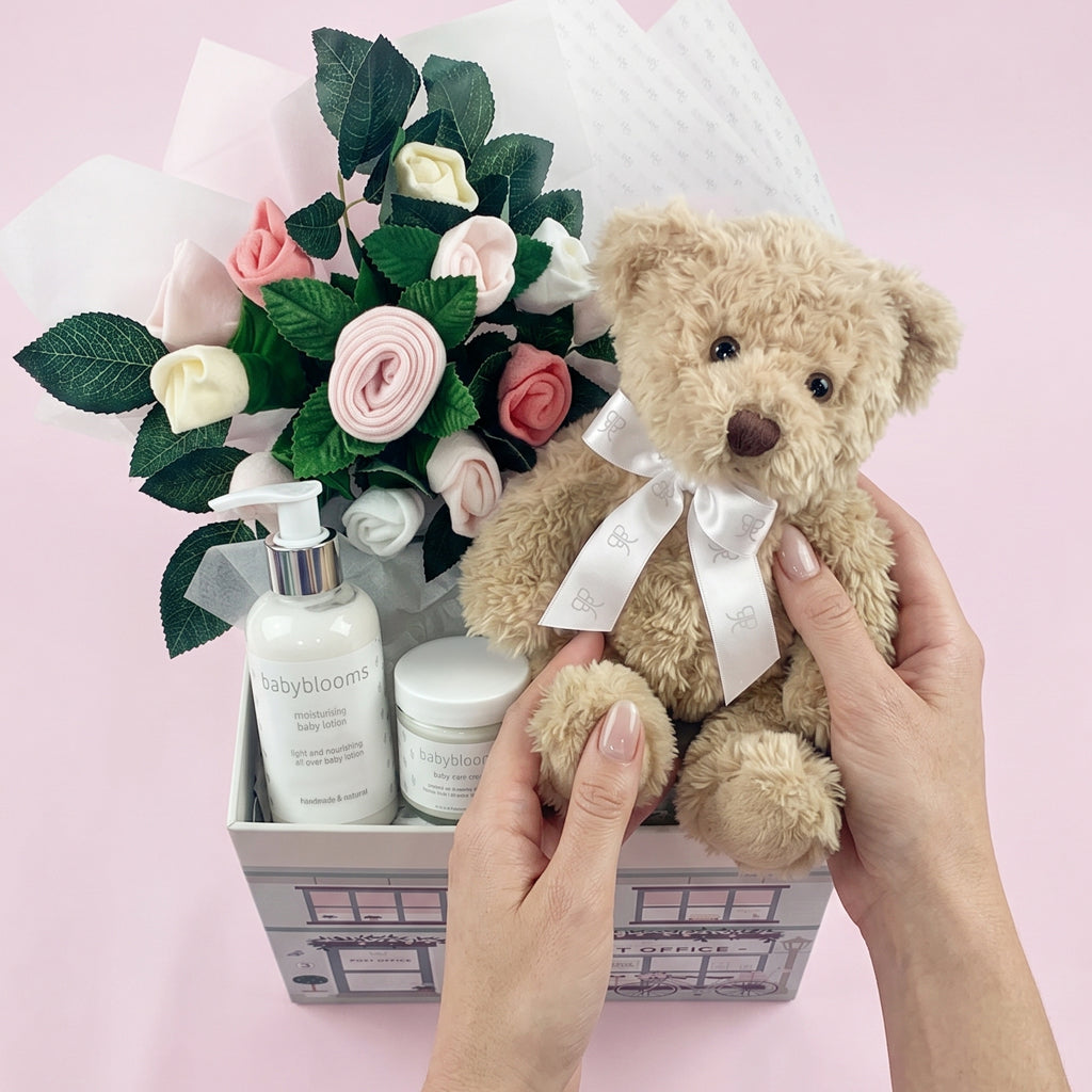 Babyblooms' Bertie Bear Welcome Baby Hamper, Pink