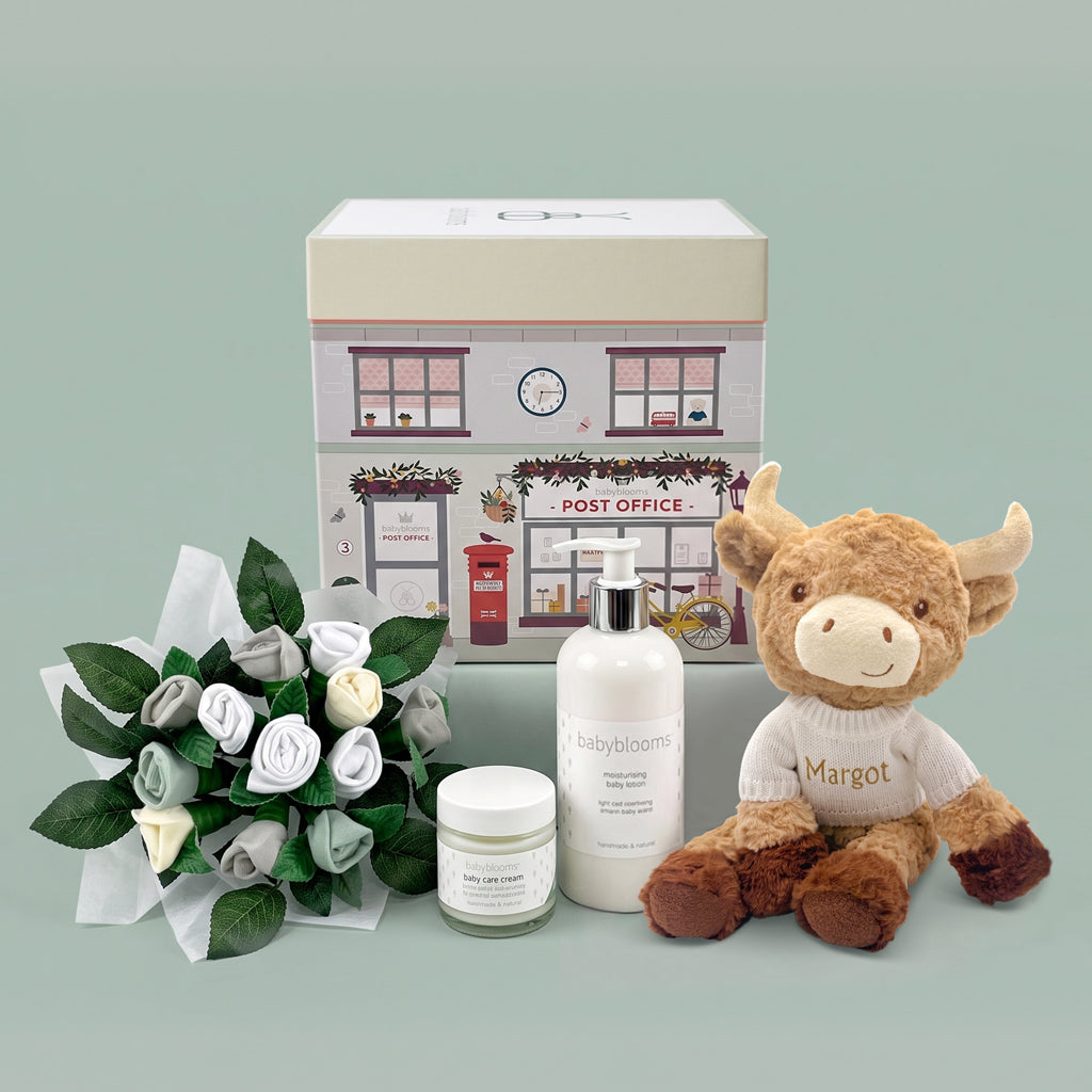 Personalised Harriet Highland Cow Welcome Baby Hamper, Neutral