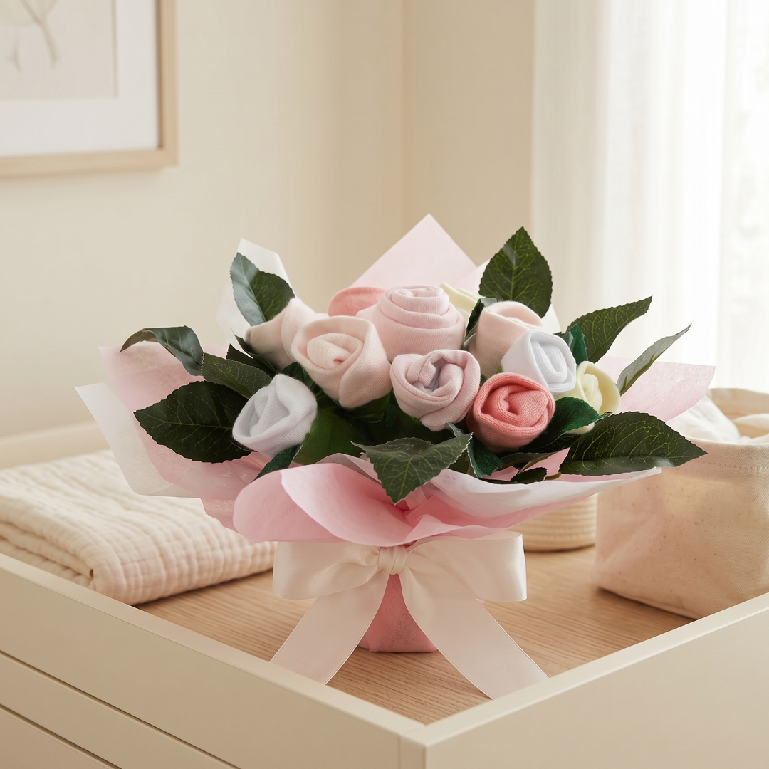 Welcome Baby Clothes Posy New Baby Gift, Pink
