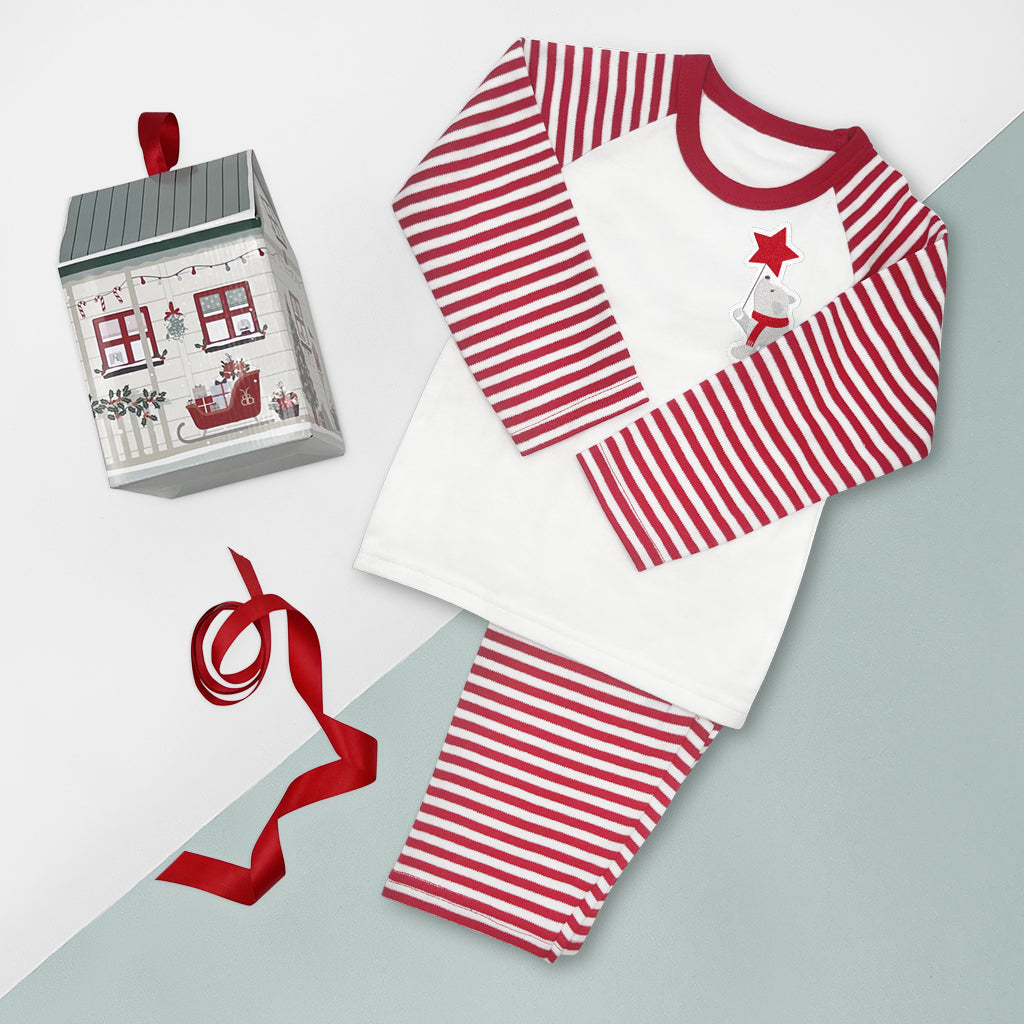 Christmas Baby Pyjamas Red and White  Striped - Size 1-2 years