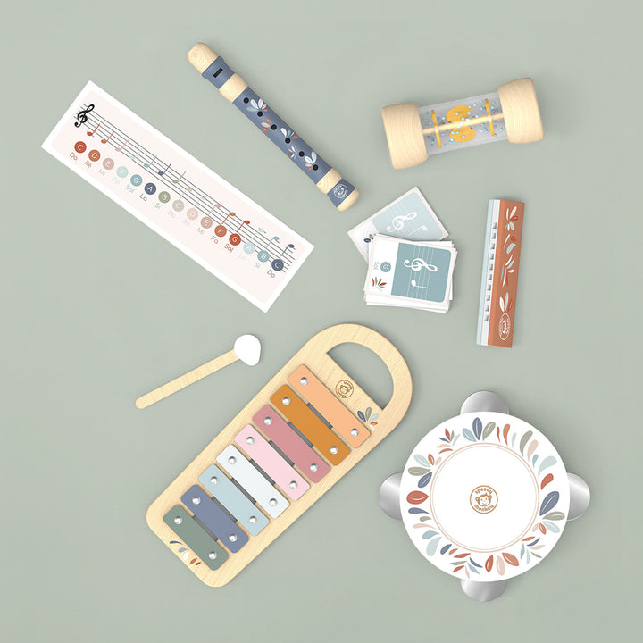 Personalised Speedy Monkey Musical Instrument Wooden Toy Set Contents 