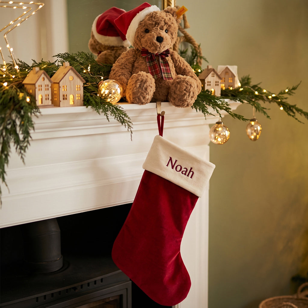 Steiff Jimmy Christmas Bear with Personalised Red Stocking Gift Set