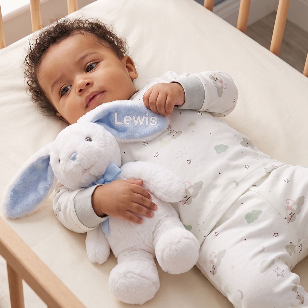 Personalised Little Blue Eco Bunny with Little Love Pyjamas