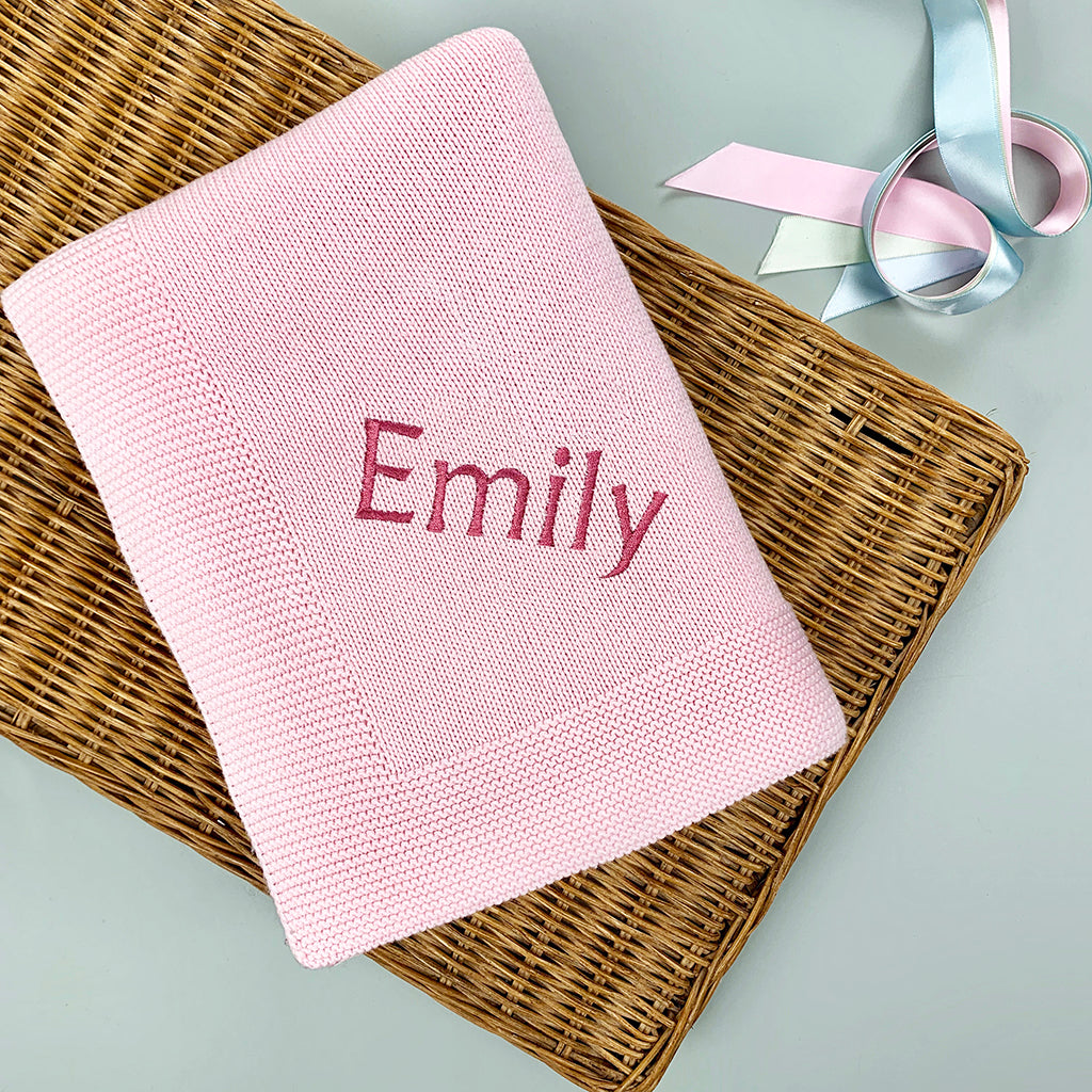 Personalised Pink Knitted Baby Blanket 