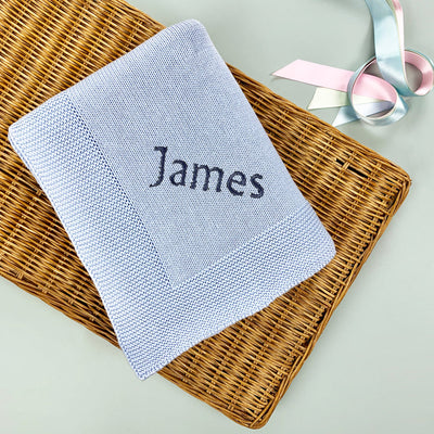 Personalised Blue Knitted Blanket