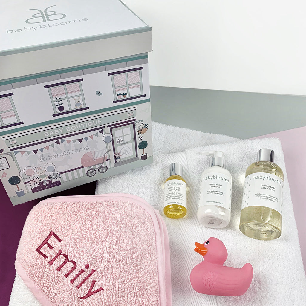 Personalised Baby Bathtime Hamper, Pink