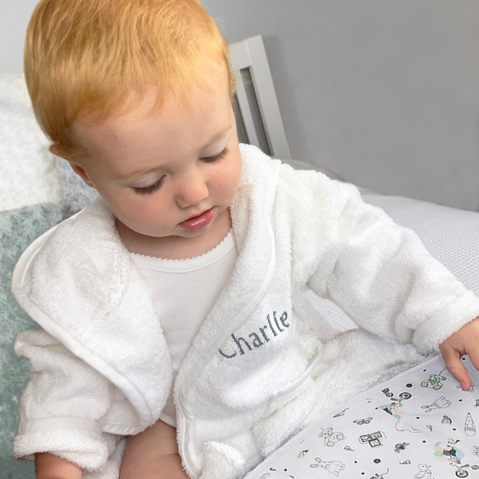 Baby Gift Personalised Grey Bathrobe 6-12 Months