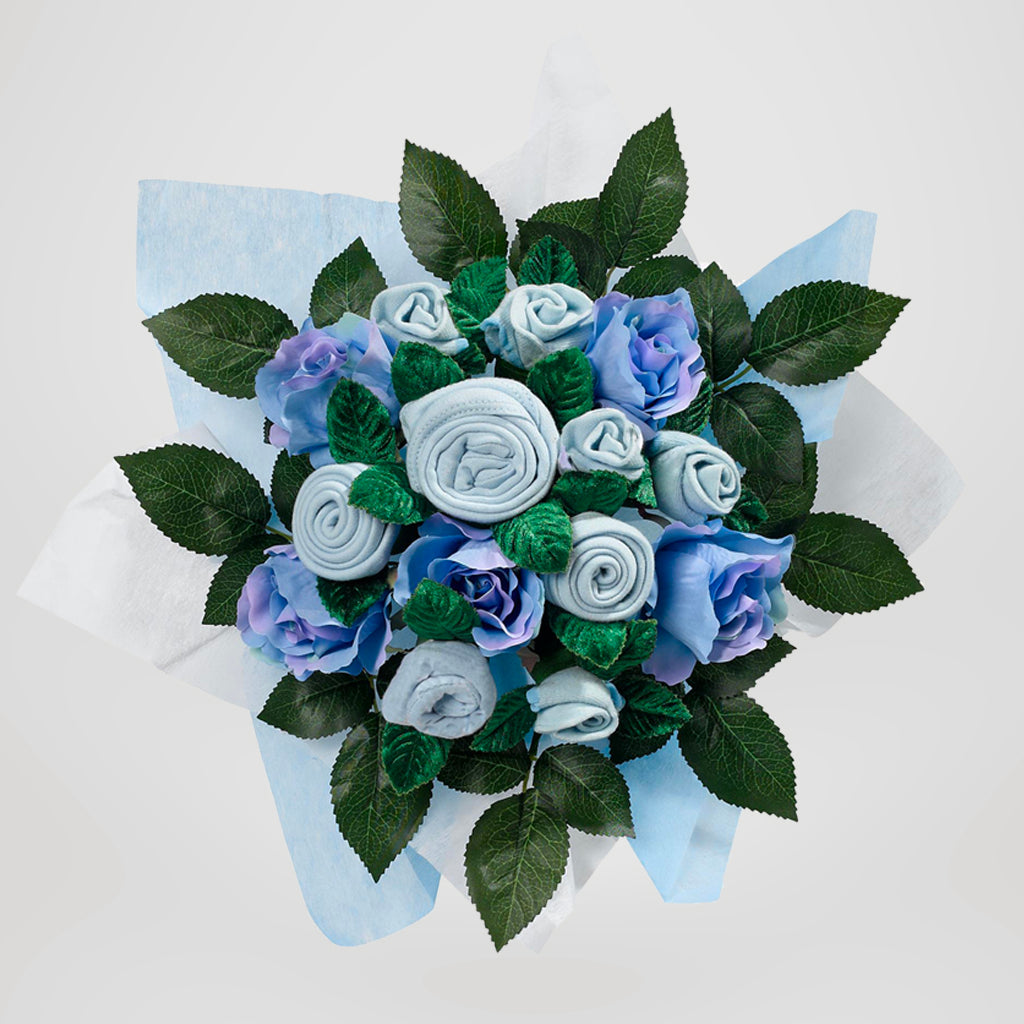 Hand Tied Baby Clothes Bouquet - Blue