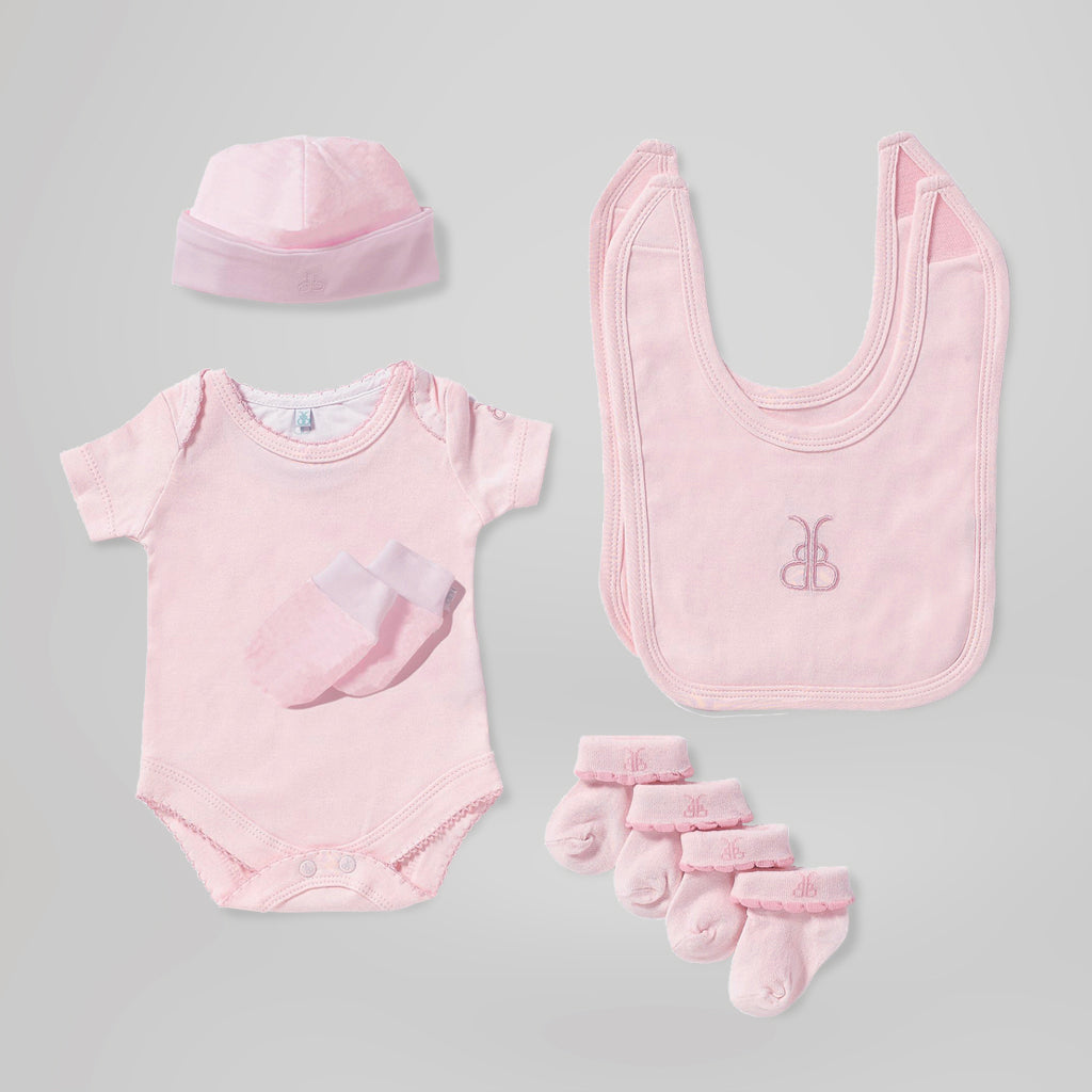 Hand Tied Baby Clothes Bouquet with Personalised Snuggle Wrap, Pink