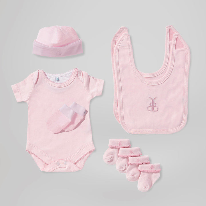 Hand Tied Baby Clothes Bouquet with Personalised Snuggle Wrap, Pink