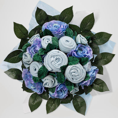 Luxury Rose Baby Clothes Bouquet and Personalised Baby Blanket, Blue