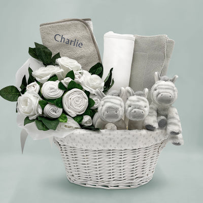 Luxury Baby Boy Hamper Personalised With Three Little Zebras 